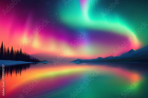 Mystic Glow Horizon: Dreamlike Aurora Landscape