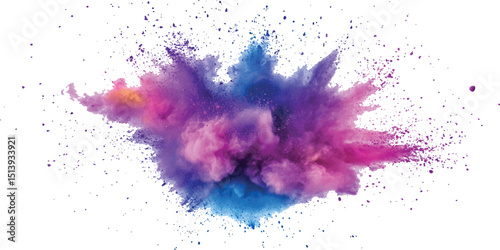 Colorful rainbow powder explosion on a transparent background. Explosive burst of vibrant rainbow colors. Holi paint color powder explosion isolated white wide panorama background.