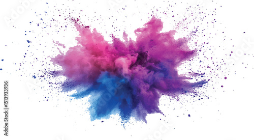 Colorful rainbow powder explosion on a transparent background. Explosive burst of vibrant rainbow colors. Holi paint color powder explosion isolated white wide panorama background.