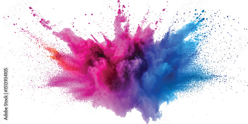 Colorful bright rainbow holi paint color powder explosion isolated on white background.
