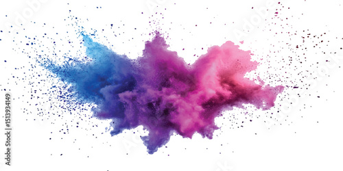 Colorful bright rainbow holi paint color powder explosion isolated on white background.