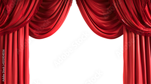 Classic Red Theater Curtains with Center Space on White Background