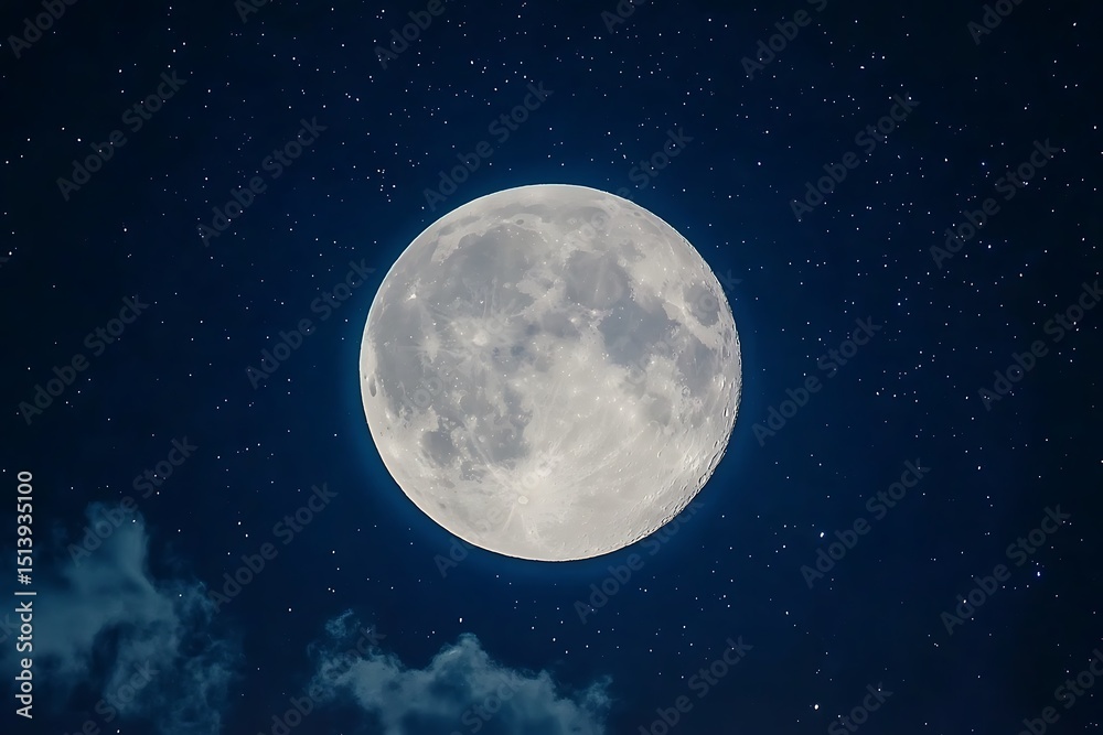 Fototapeta premium Full moon in the night sky with stars. 3D Rendering