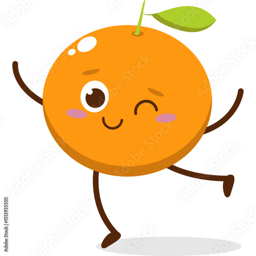Cute Smiling Orange Character. Kawaii Orange Fruit Mascot Style Vector. Cute vector character set in various action emotions. Collection symbols isolated on a white background