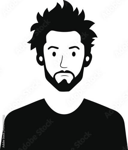 Edgy Black and White Male Avatar with Wild Hair and Beard