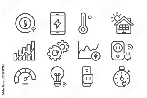 Smart home technology icons for energy efficiency and monitoring