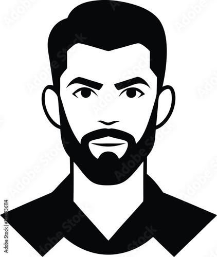 Sharp Black and White Male Avatar with Beard and Neat Hair