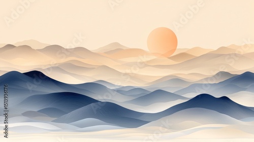 Abstract illustration of mountains with sun