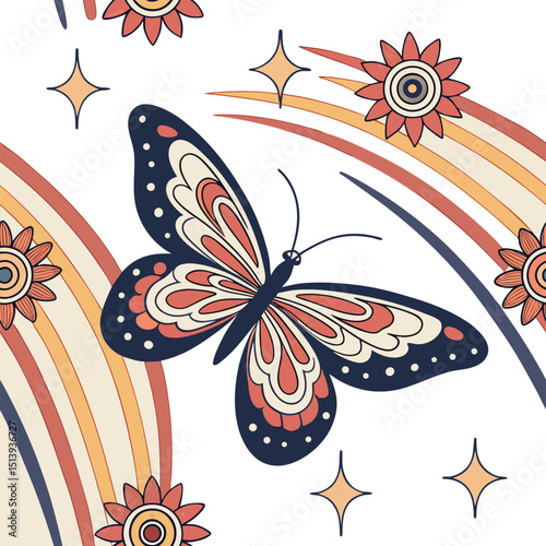 Retro Boho Butterfly and Rainbow Design