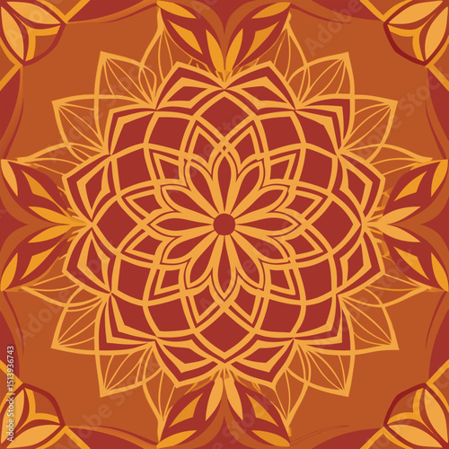 Warm Orange Mandala Floral Pattern