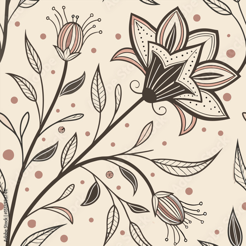 Vintage Doodle Floral Pattern in Earth Tones