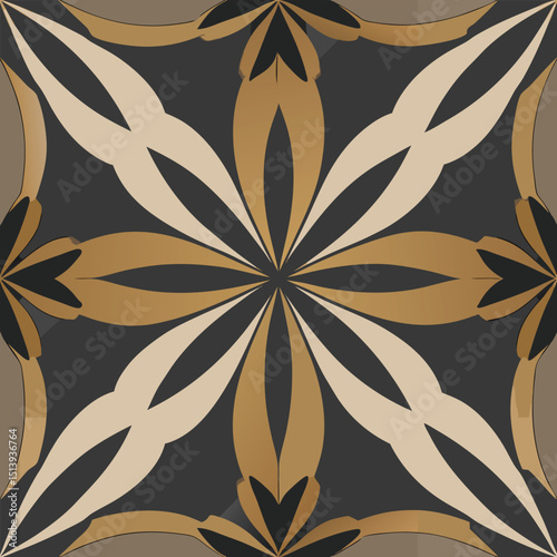 Elegant Floral Tile Pattern in Gold and Dark Gray