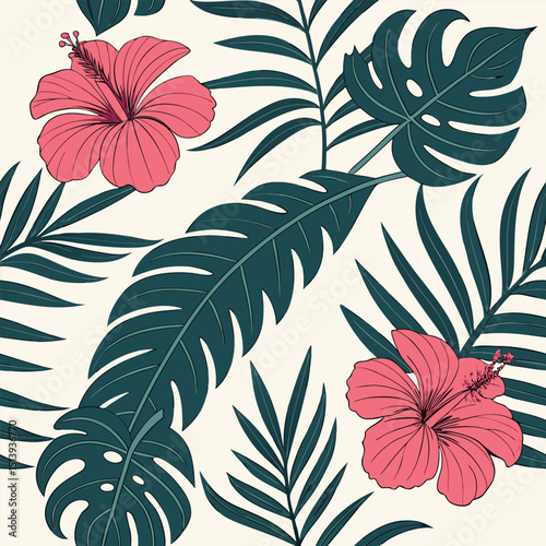 Hibiscus and Palm Leaf Pattern