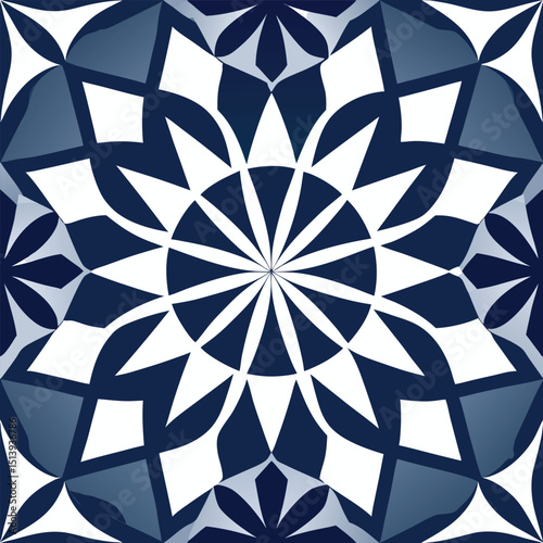 Royal Blue and White Geometric Mandala