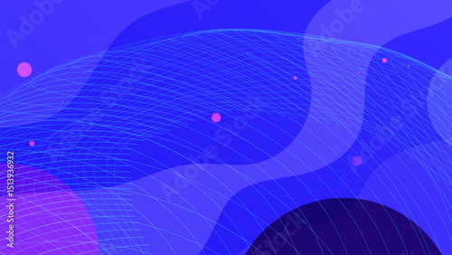 abstract blue space with wavy grid vector background