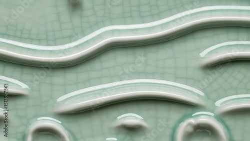 Abstract Celadon Glaze Texture with Raised White Lines and Crackled Surface Close Up View for Background