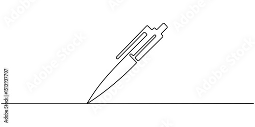 One continuous line of pen writing on a sheet. Vector illustration, Pen Signature Continuous Line Icon, Continuous one line drawing writing pen isolated minimalist linear illustration made of single