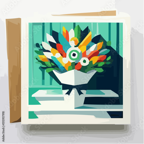 Colorful flower delivery icon with stylized bouquet in modern design  
