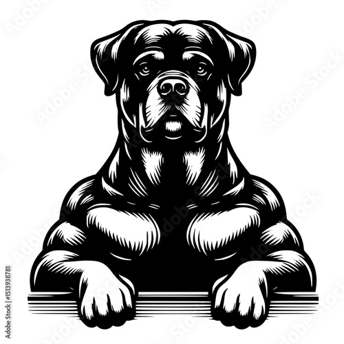 Rottweiler Peeking Dog Vector Illustration Isolated on White