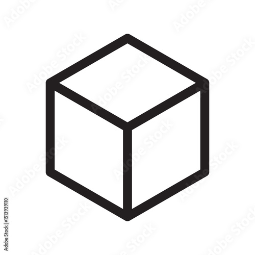 Cube icon. Black line art design. 3d cube,box sign, symbol. Vector illustration. Isolated on a white background. Editable stroke. 