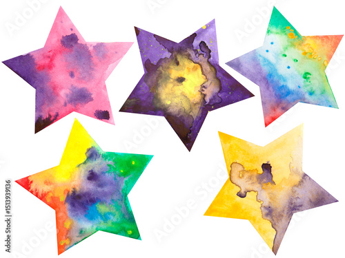 Watercolor Multicolor Stars Magic Night Sky Clipart for Celebration Illustration  