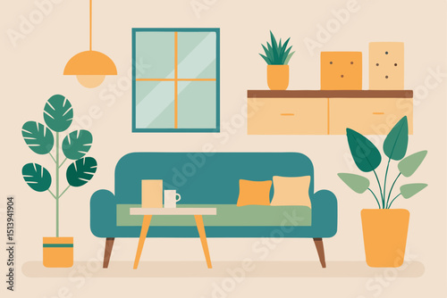 living room interior with flowers