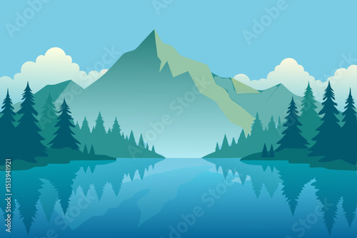 mountain landscape with lake and mountains