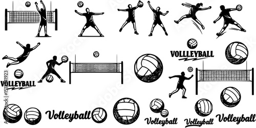 Volleyball Icons and Logo Set
