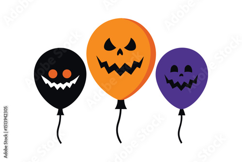 Spooky Halloween Balloons Colorful Scary Shapes on White Background
