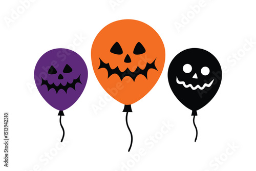 Spooky Halloween Balloons Colorful Scary Shapes on White Background
