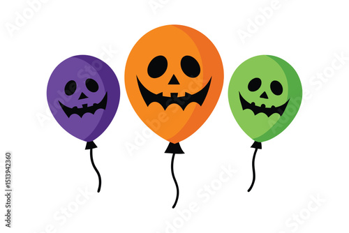 Spooky Halloween Balloons Colorful Scary Shapes on White Background
