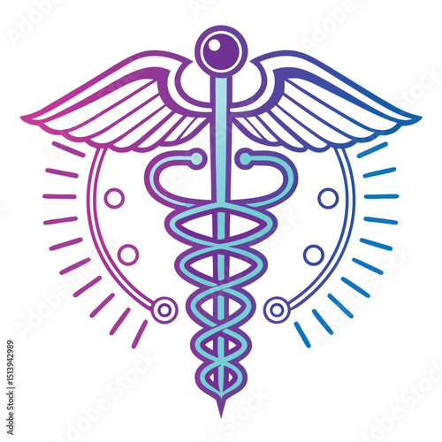 Gradient Caduceus Symbol with Wings and Lines Radiating Outwards Representing Medicine Health and Healing in a Modern and Abstract Style
