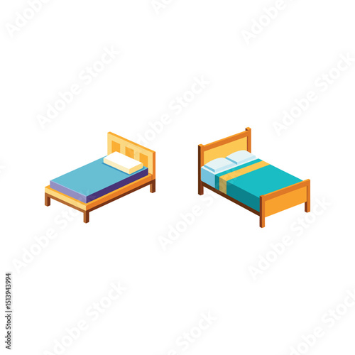 Vector art of Two beds isolated on white background, single and double bed design