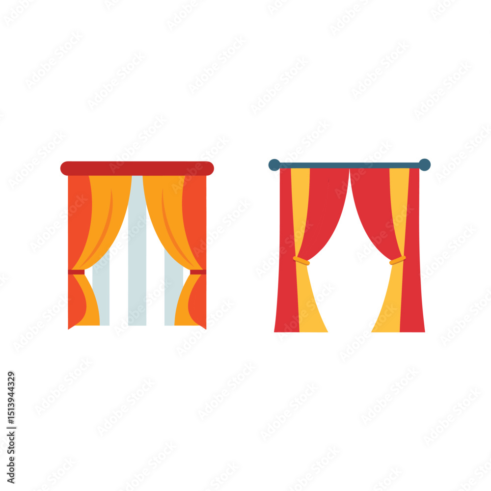 Fototapeta premium Vector art of Two sets of decorative curtains isolated on white background