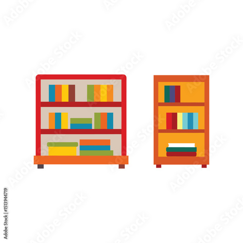 Vector art of Colorful bookshelves isolated on white background with books inside