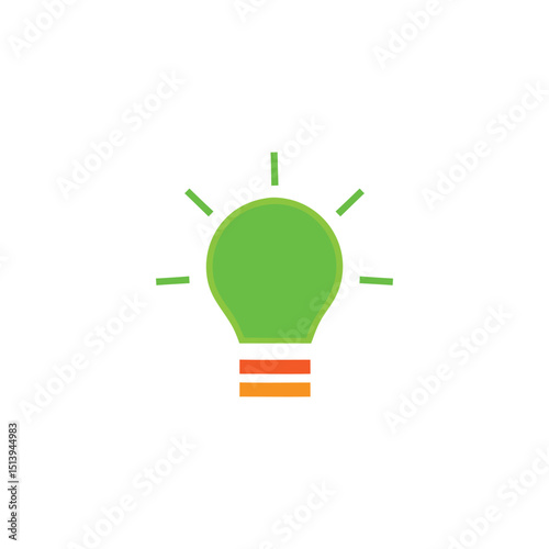 Bright Green Light Bulb Icon with Radiating Lines - Innovative Concept for Eco-Friendly Energy, Creativity, and Sustainable Solutions.