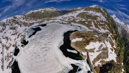 Grimselpasshöhe als Little Planet, Ende Mai 2025, Schweiz 