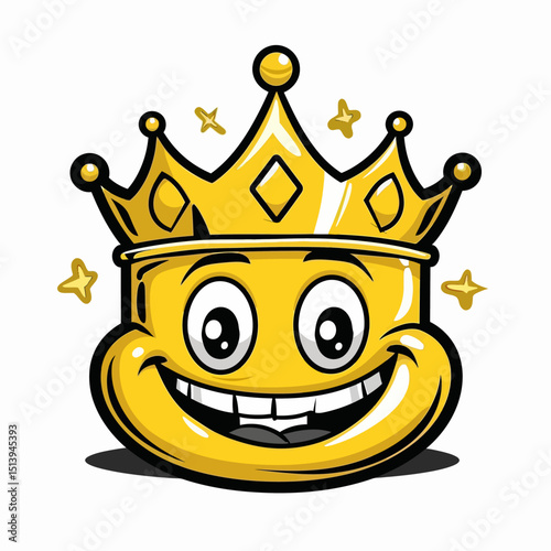 Playful and happy cartoon-style golden crown character with a big smile. Ideal for kids’ projects, emoji packs, mobile games, stickers, and digital branding. High-quality vector perfect for fun and jo
