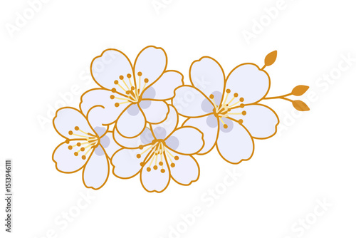 Vector Image of White Cherry Blossoms-Floral Spring Design Element-Perfect for Cards and Invitations-Beautiful Hand Drawn Illustration_