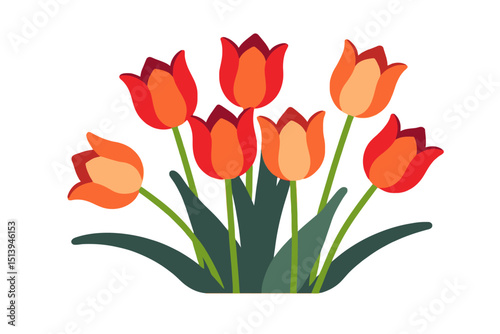 Vibrant Red and Orange Tulips Illustration- Cheerful Bouquet of Spring Flowers- Perfect for Graphic Design and Creative Projects- Add a Touch of Beauty and Elegance_