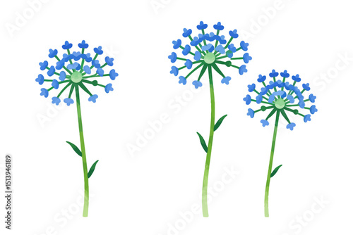 Watercolor Blue Flowers Illustration- Delicate Floral Art for Print and Web- Botanical Design Element with a Whimsical Touch- Perfect for adding a Splash of Color_