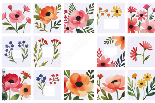 Watercolor Floral Collection Illustration - Hand Painted Flower Clipart Set - Beautiful Floral Bouquets and Elements for Wedding Invitations and Greeting Cards_