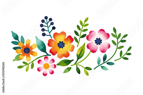 Wallpaper Mural Watercolor Floral Illustration - Bright and Colorful Flower Arrangement - Delicate Botanical Design with Leaves and Berries - Perfect for Spring and Summer Themes Torontodigital.ca