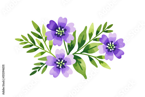 Wallpaper Mural Watercolor Purple Flowers and Green Leaves Illustration- Delicate Floral Arrangement for Spring Designs- Botanical Illustration for Wedding Invitations and Cards_ Torontodigital.ca