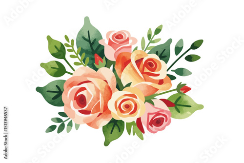 Wallpaper Mural Watercolor Roses Bouquet Illustration - Beautiful Floral Arrangement with Peach and Pink Roses - Perfect for Wedding Invitations and Greeting Cards Design Torontodigital.ca