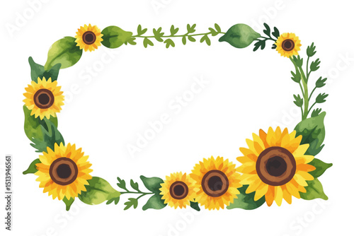Wallpaper Mural Watercolor Sunflower Frame Illustration- Floral Border with Yellow Sunflowers and Green Leaves- Perfect for Summer Designs and Invitations_ Torontodigital.ca