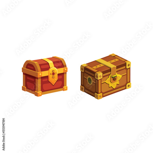 Vector art of Two cartoon treasure chests isolated on white background
