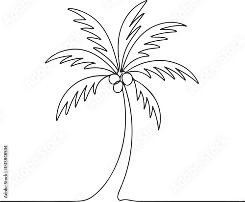 Tropical coco nucifera tree minimal line sketch