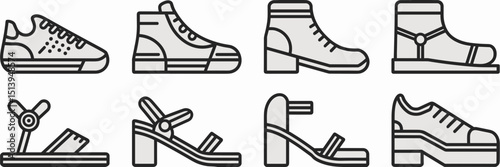 Minimal vector icons of modern shoes – Great for fashion apps, online stores, or footwear branding