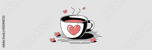 Vector illustration of heart-themed mug on wood – Ideal for romantic merchandise, cozy design assets, or seasonal greetings